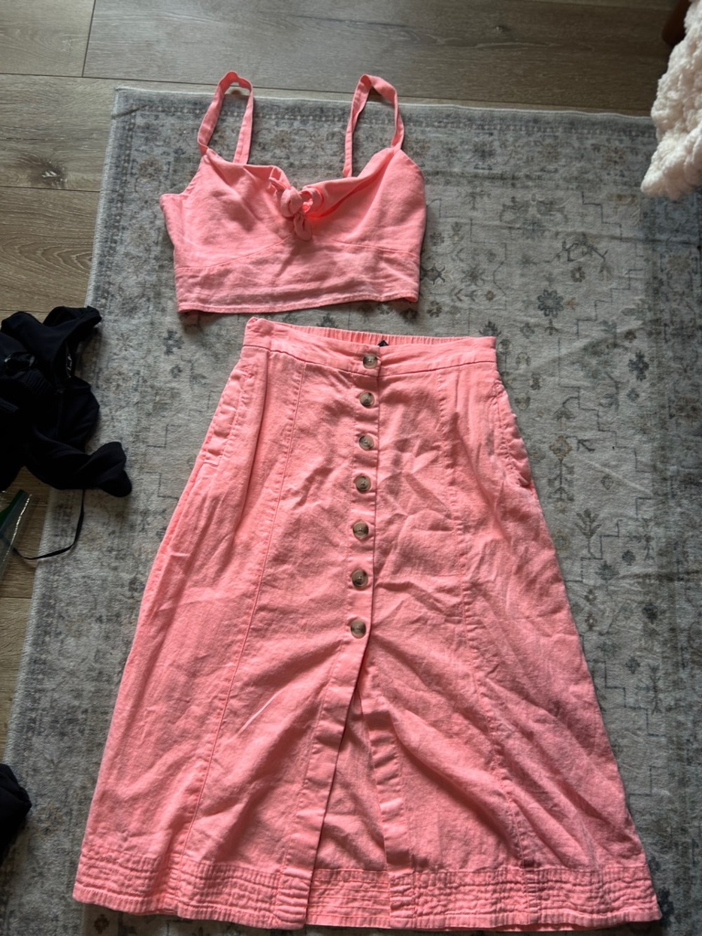 Universal Thread Pink Button-Front Midi Skirt and Matching Crop Top